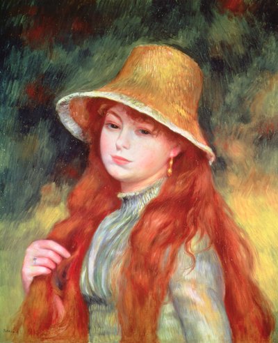 Joven con cabello largo, o Joven con sombrero de paja, 1884 de Pierre Auguste Renoir